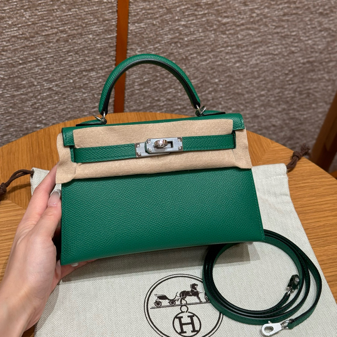 에르메스 Hermes Mini Kelly 19cm Epsom U4 Vert vertigo/silver