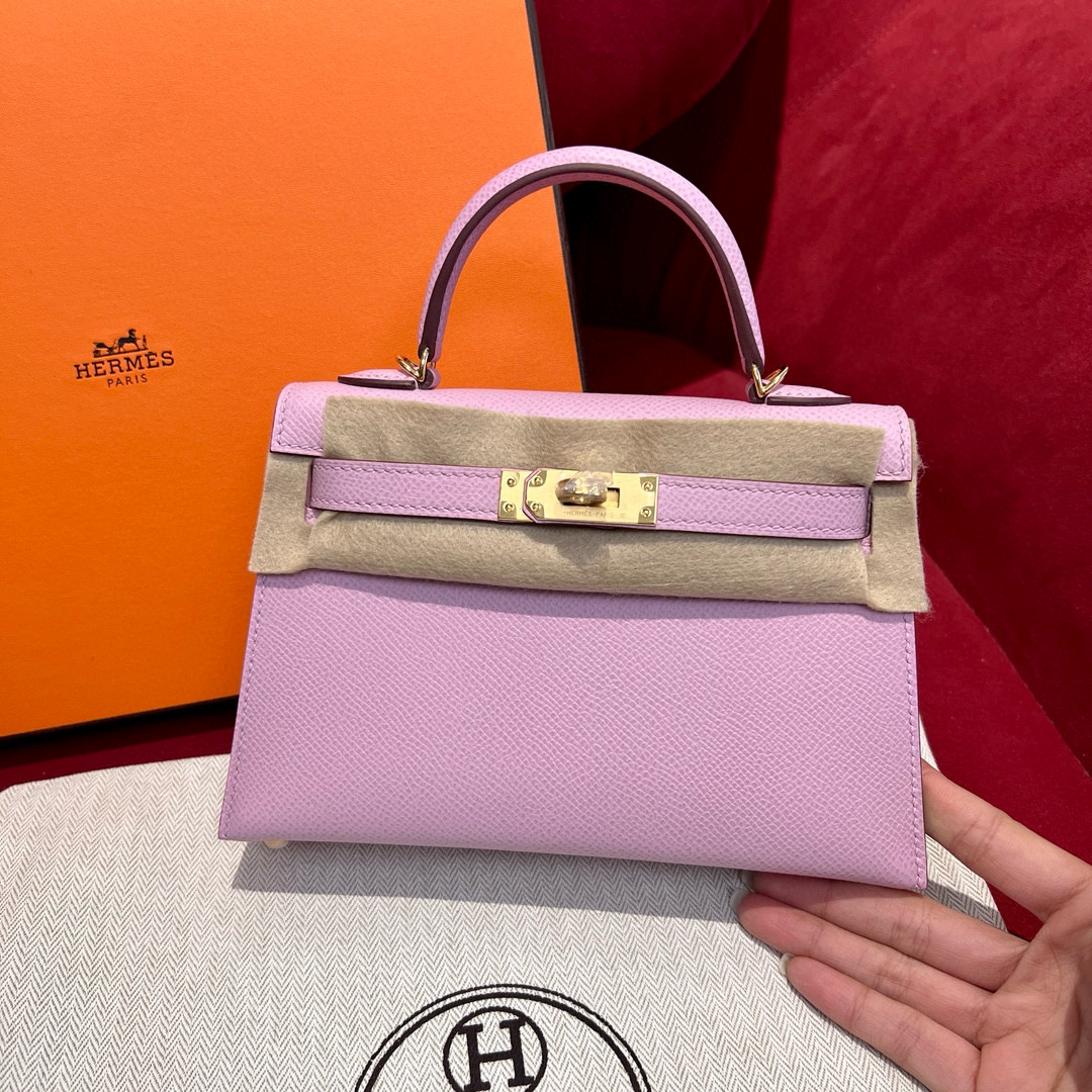 에르메스 Hermes Mini Kelly 19cm Epsom X9 mauve/gold