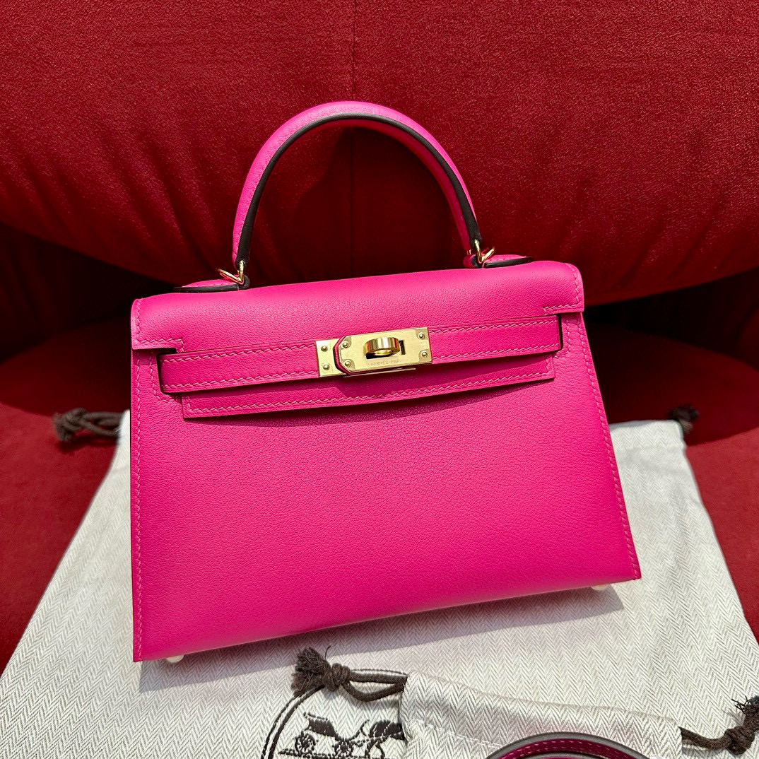 에르메스 Hermes Mini Kelly 19cm Swift 0D Rose Maxico/gold