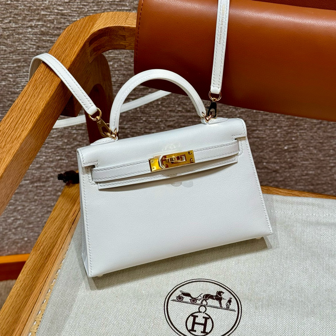 에르메스 Hermes Mini Kelly 19cm Swift 01 Blanc/gold