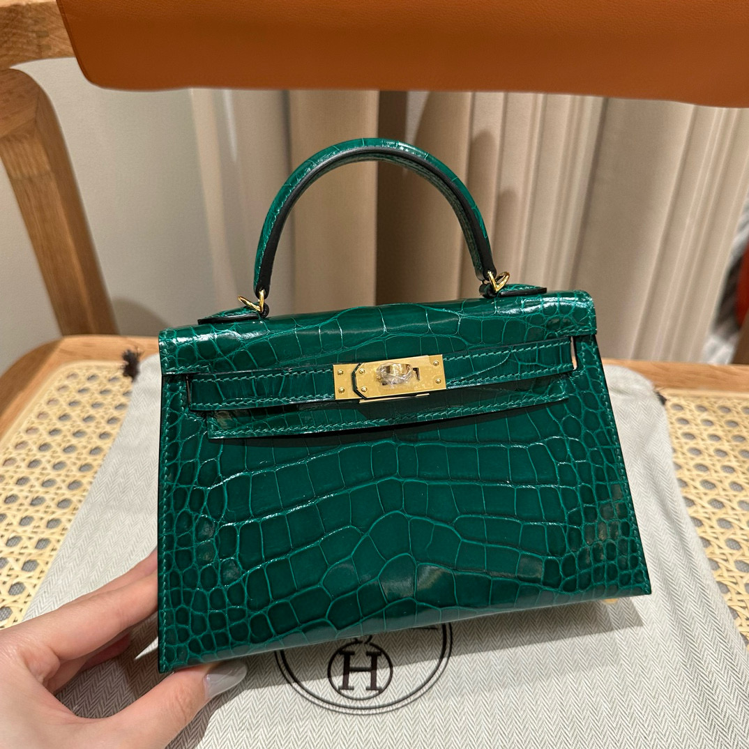 에르메스 Hermes Mini Kelly 19cm Alligator 6Q Vert Emeraude/gold