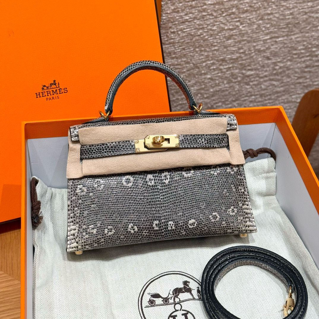 에르메스 Hermes Mini Kelly 19cm Lizard 1B Ombre/gold