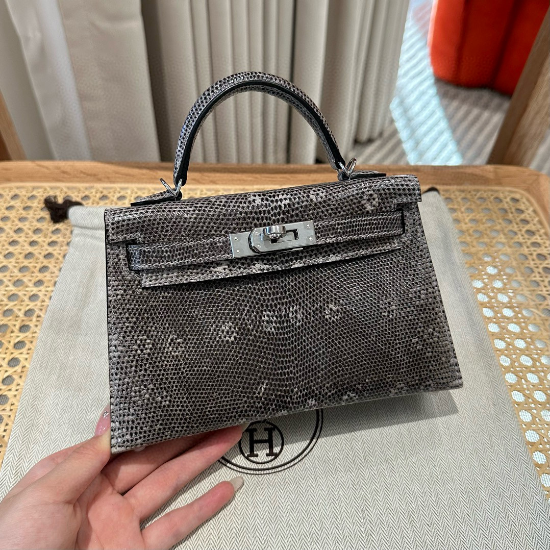 에르메스 Hermes Mini Kelly 19cm Lizard 1B Ombre/silver