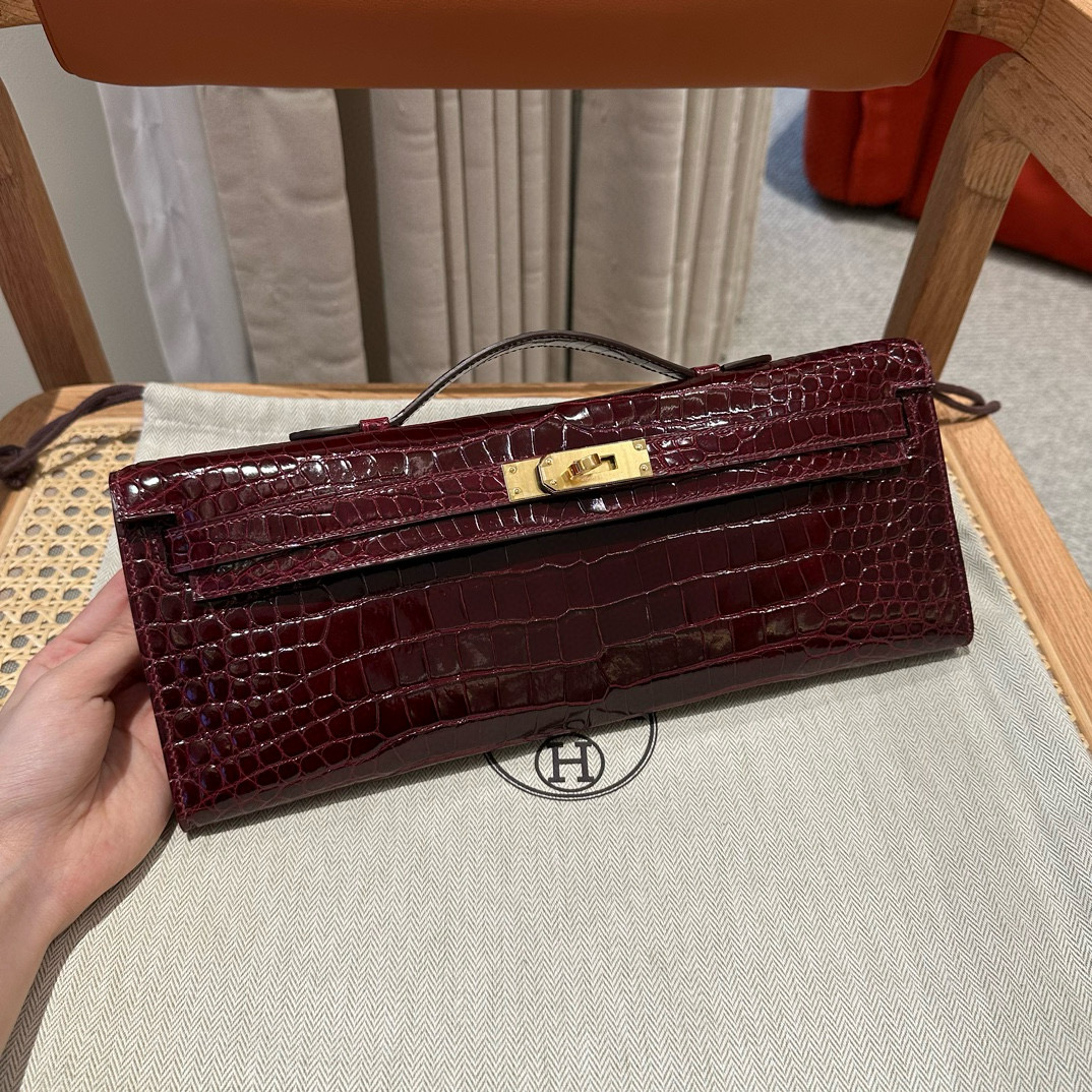 에르메스 Hermes Kelly cut 31cm Niloticus 57 Bordeaux/gold