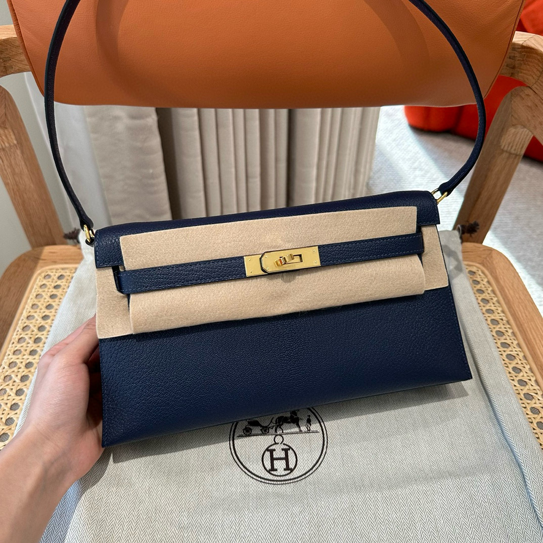 에르메스 Hermes Kelly elan 27cm Chèvre 73 Blue saphir/gold