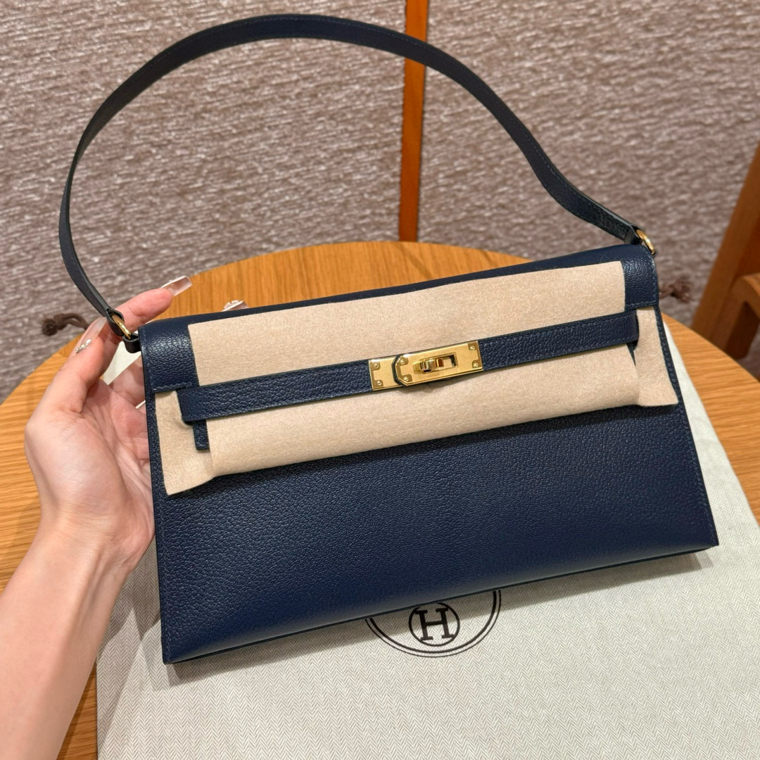 에르메스 Hermes Kelly elan 27cm Chèvre S4 Deep blue/gold