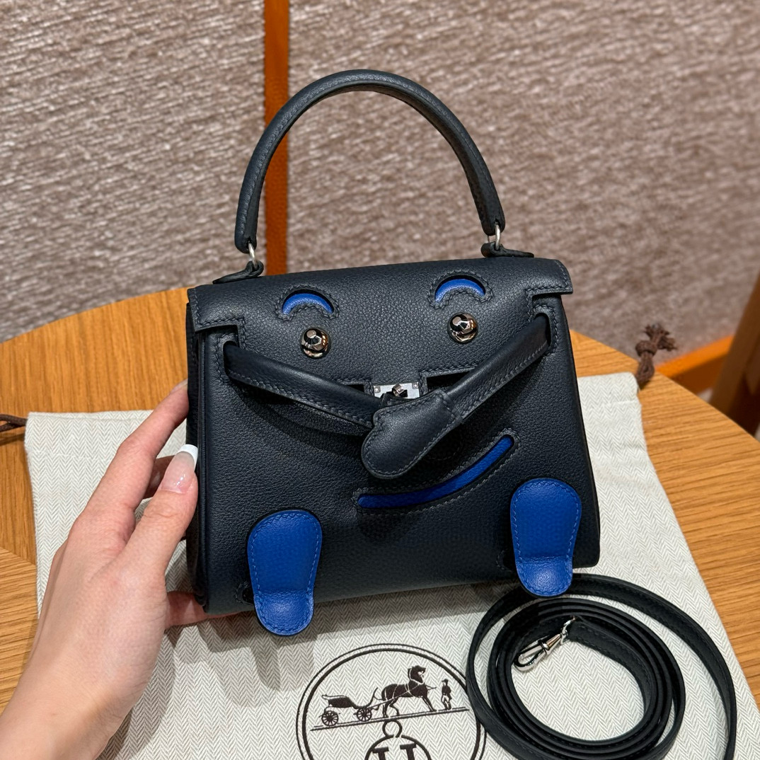 에르메스 Hermes Kelly Doll 16cm Swift 76 Blue indigo and 74 Blue roy/silver