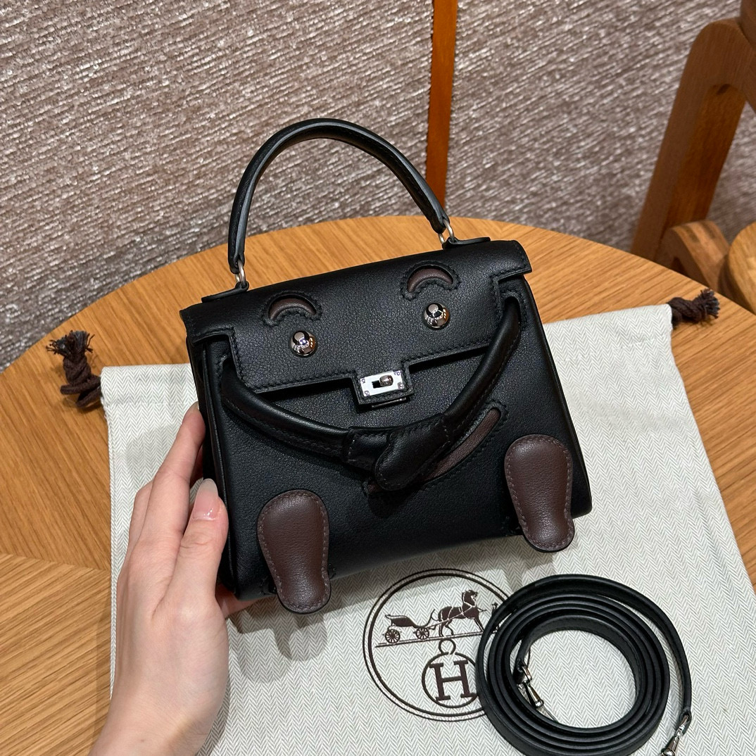 에르메스 Hermes Kelly Doll 16cm Swift 89 Noir/silver