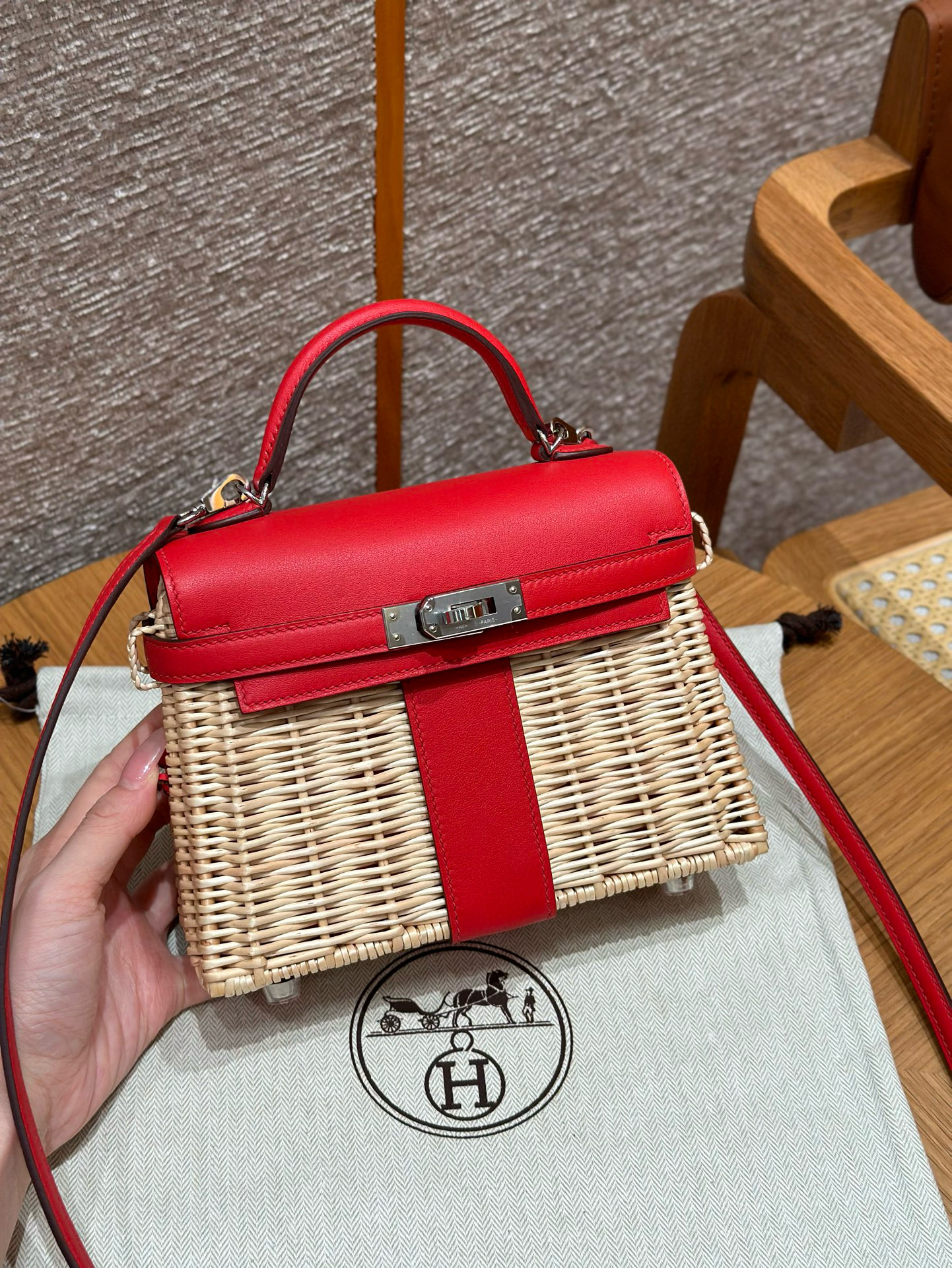 에르메스 Hermes Kelly Picnic 20cm Swift Q5 Rouge casaque/silver