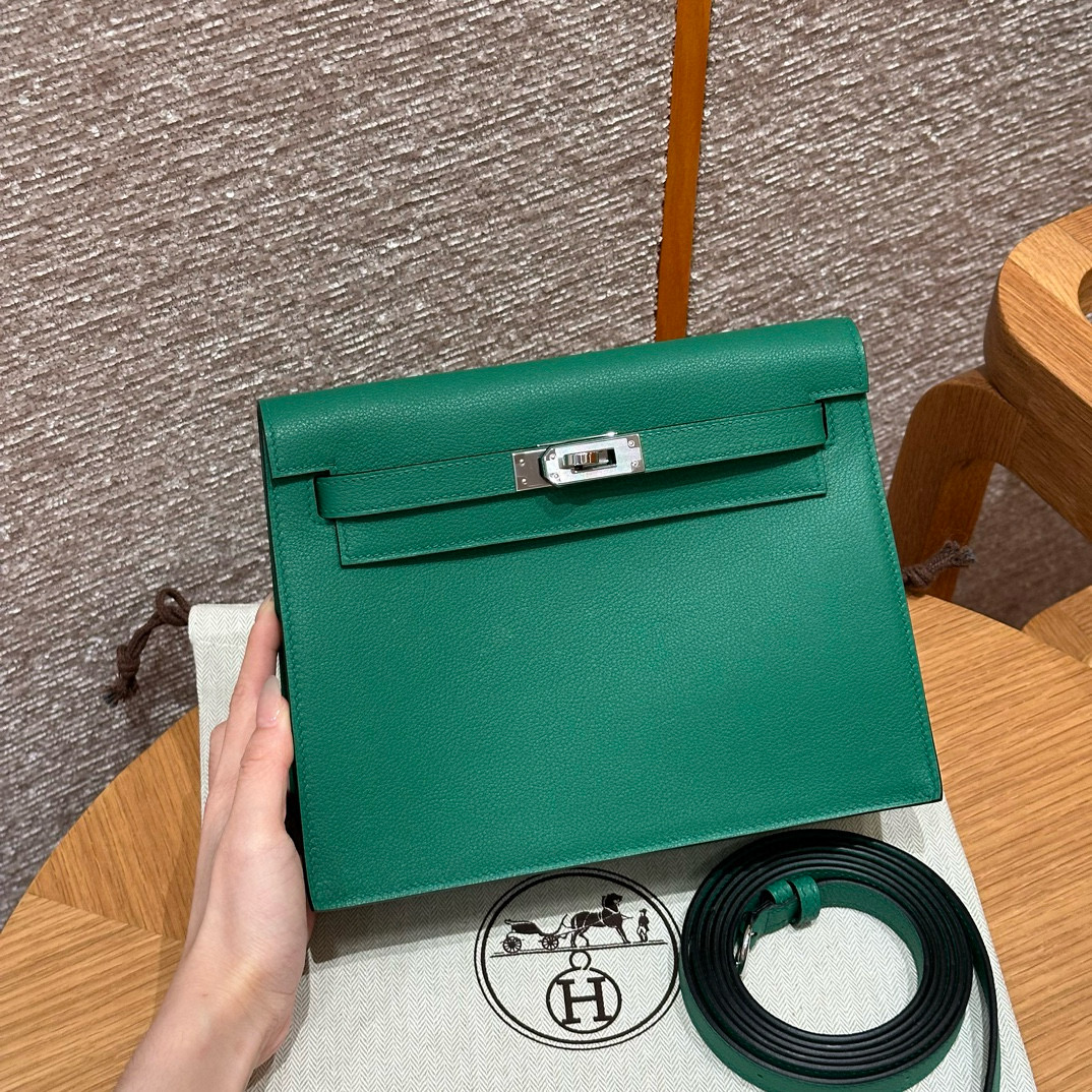 에르메스 Hermes Kelly danse 22cm evercolor 1L Cactus and U2 Blue zephyz/silver