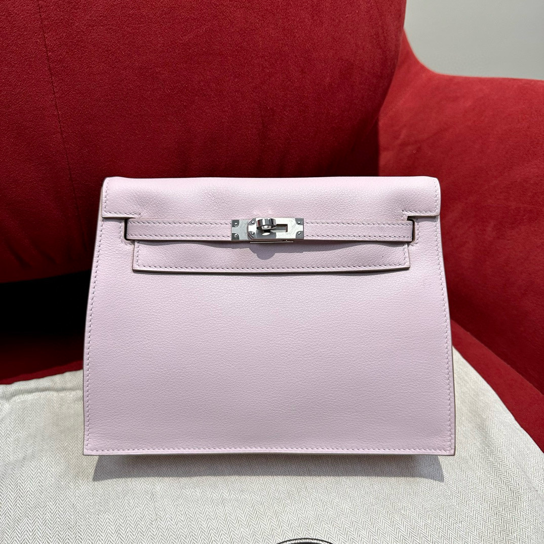 에르메스 Hermes Kelly danse 22cm evercolor 09 Mauve pale/silver
