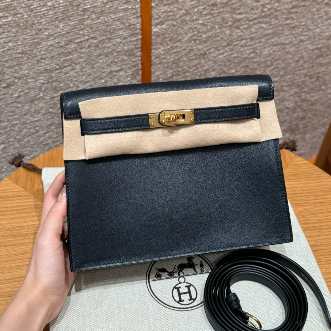 에르메스 Hermes Kelly danse 22cm swift 2Z Blue Nuit/gold