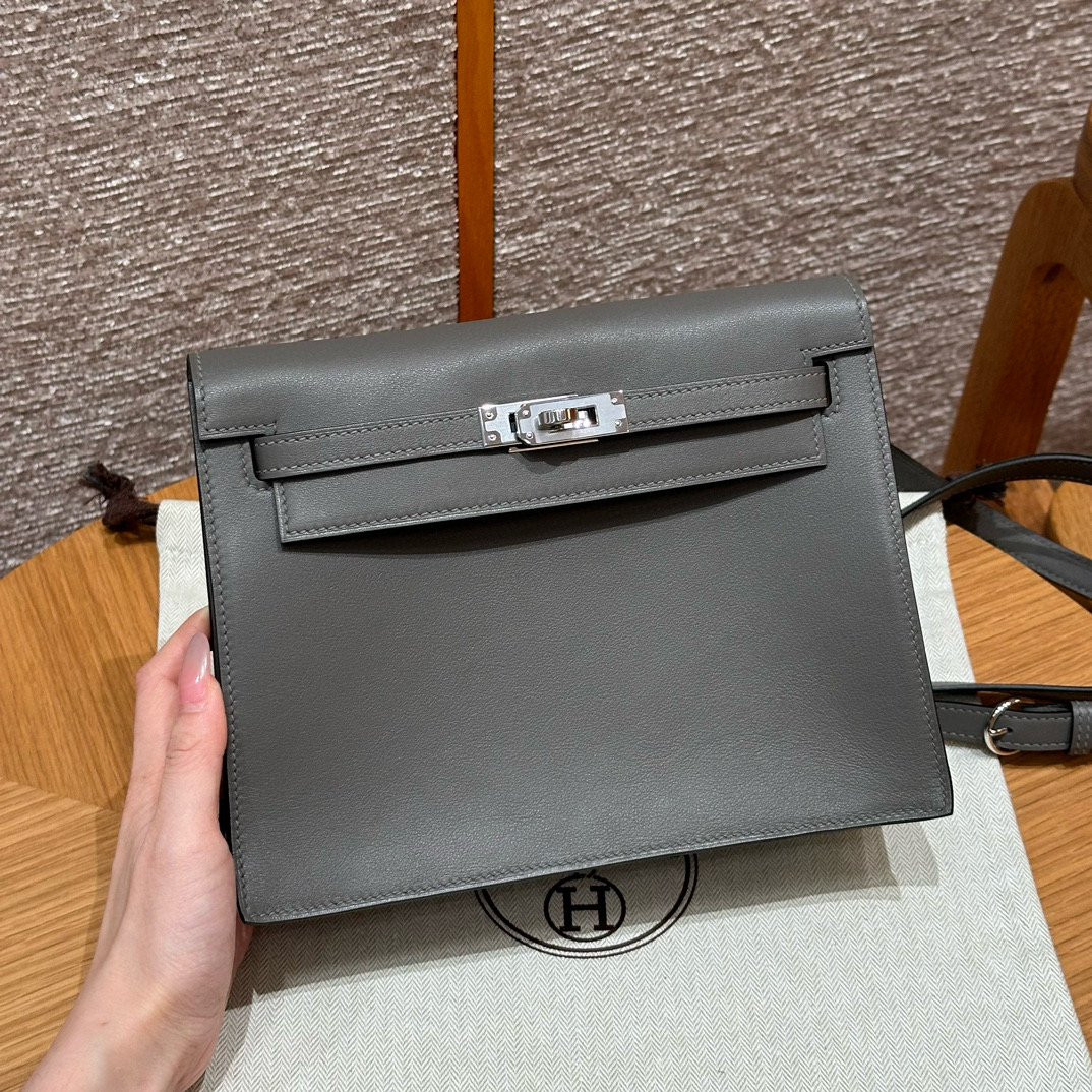 에르메스 Hermes Kelly danse 22cm swift 8F Gris etain/silver