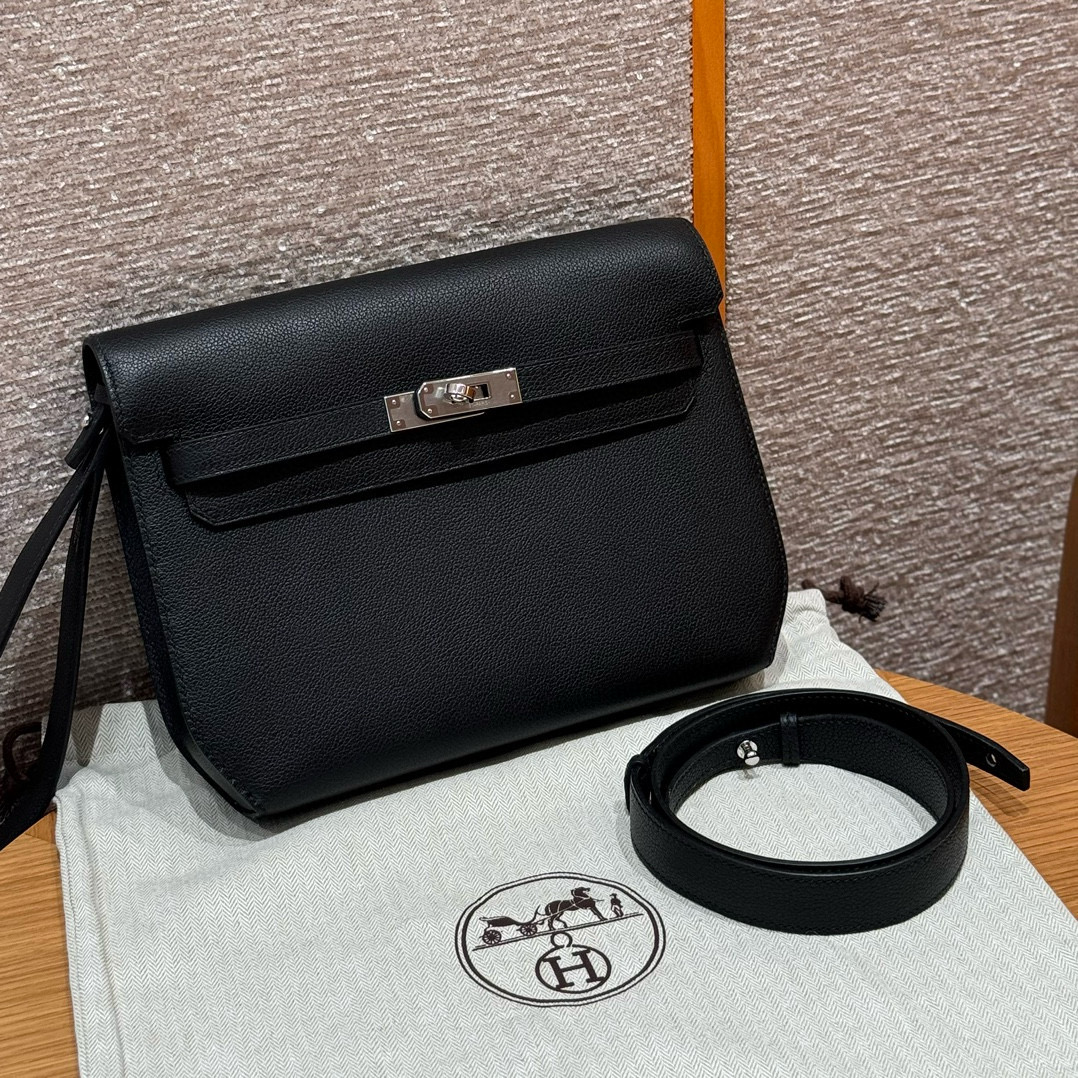 에르메스 Hermes kelly depeches 25cm Epsom 89 Noir/silver
