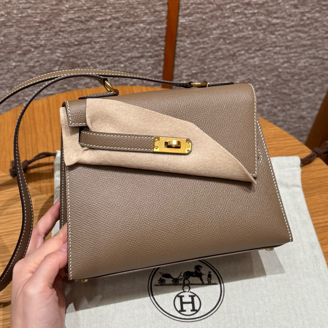 에르메스 Hermes Kelly II Sellier 20cm Epsom 18 Etoupe/gold