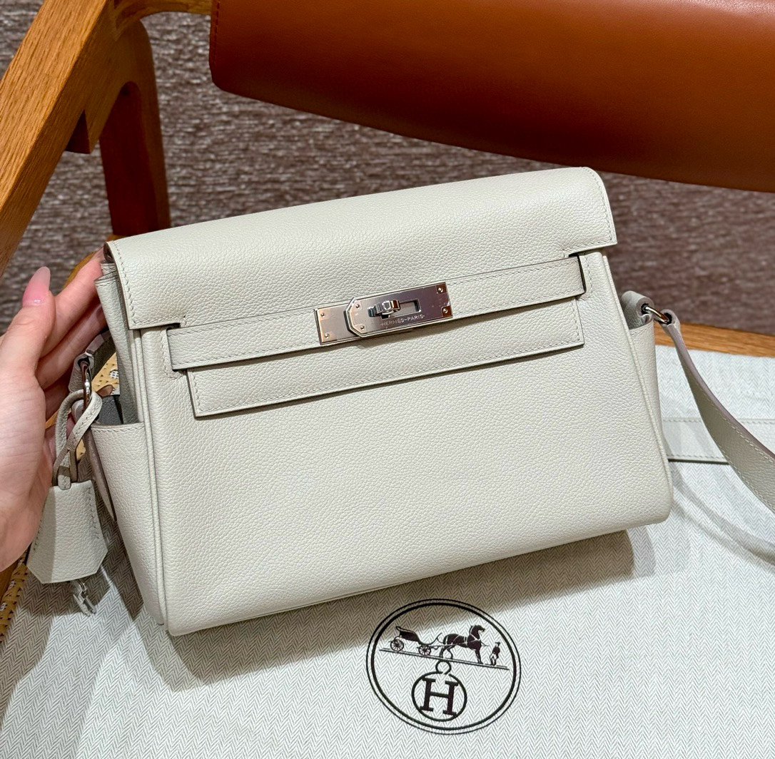 에르메스 Hermes Kelly Messenger 24cm Evercolor 8L Beton/silver