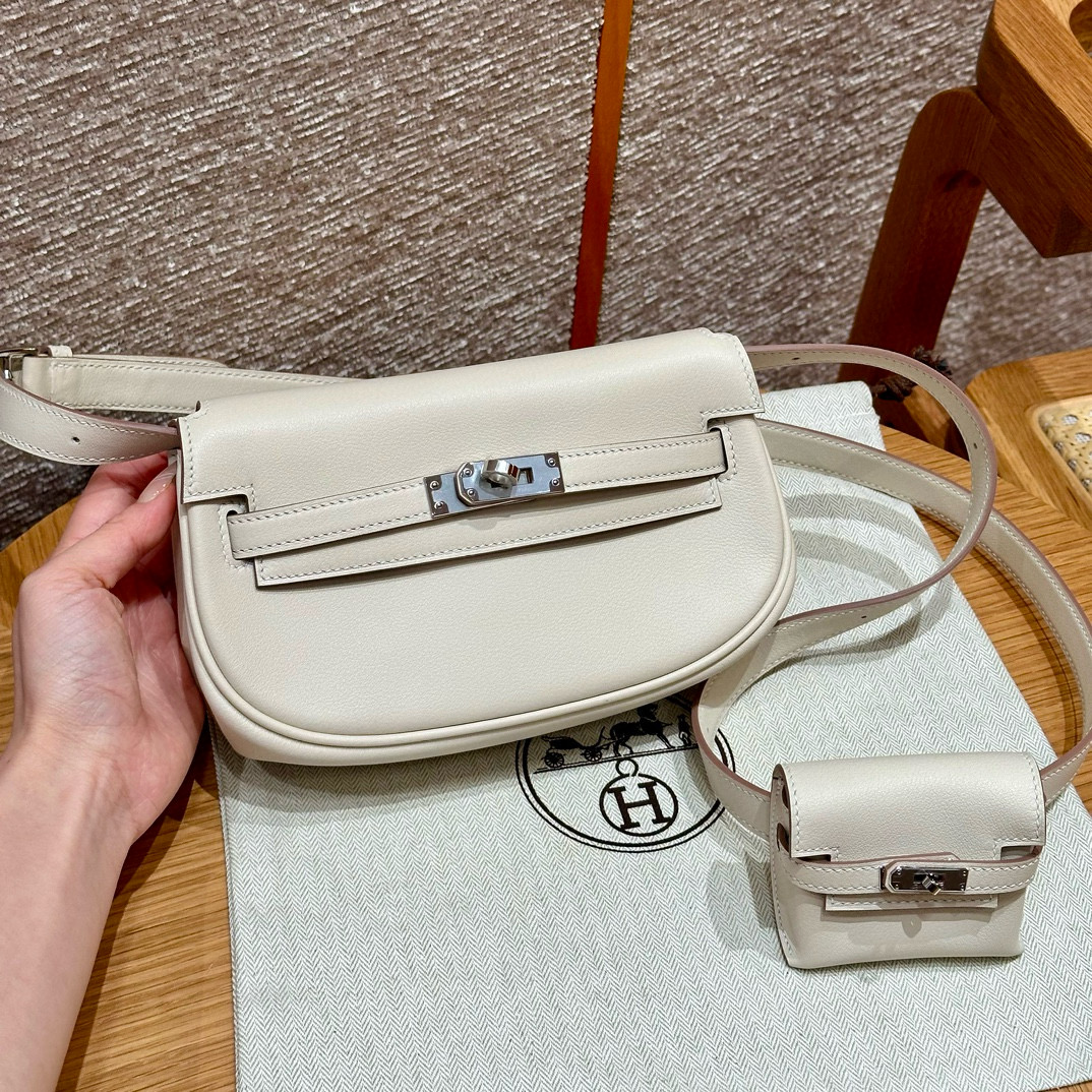 에르메스 Hermes Kelly moove17cm Swift 10 Craie/silver