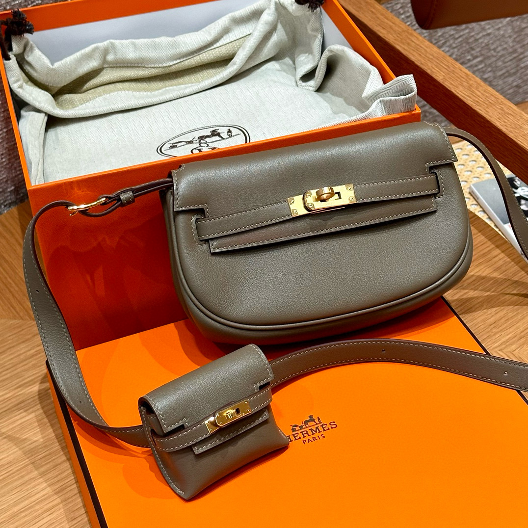 에르메스 Hermes Kelly moove17cm Swift 18 Etoupe/gold