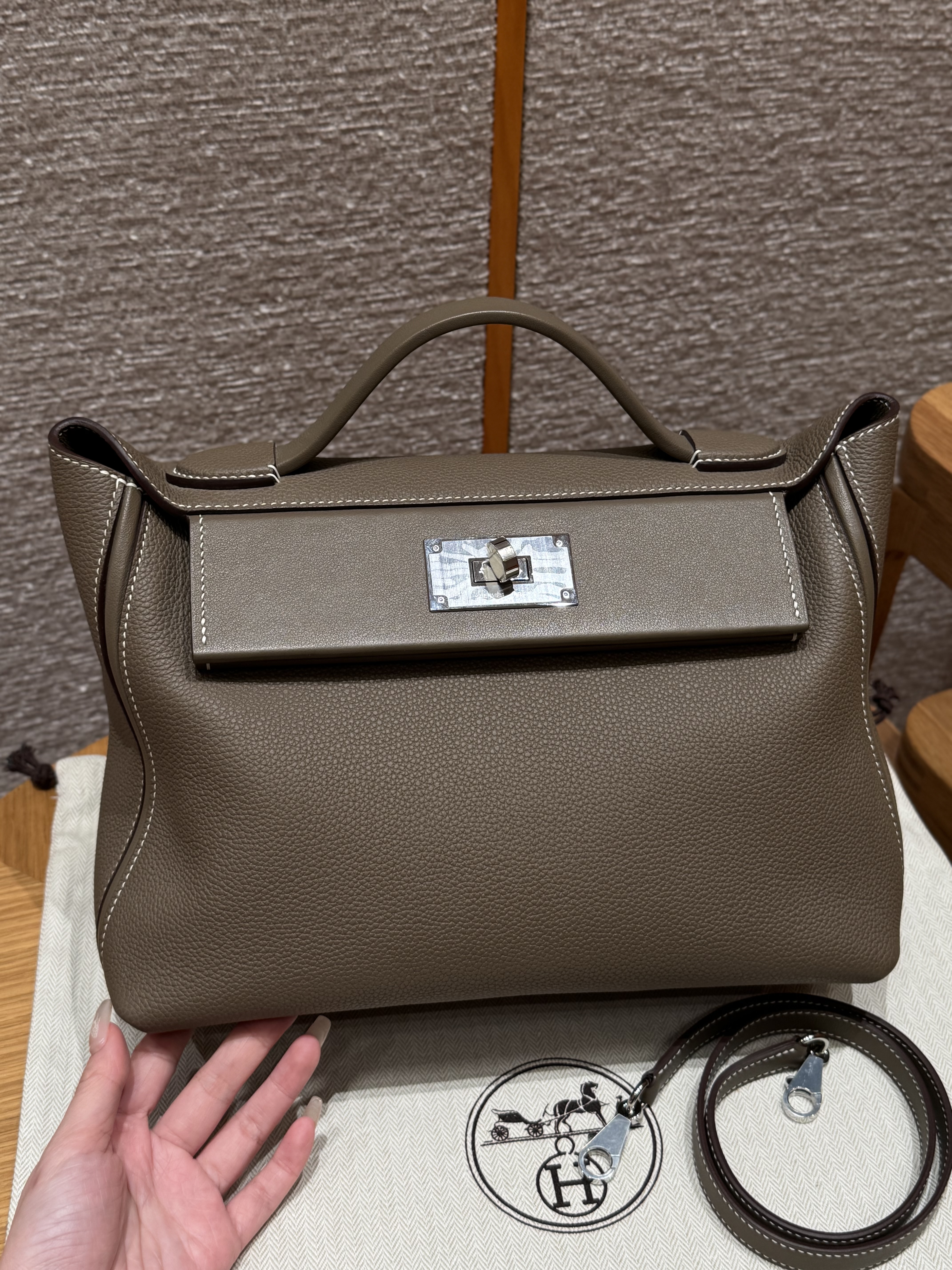 에르메스 Hermes Kelly 2424 29cm evercolor and swift 18 Etoupe/silver