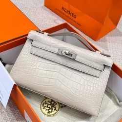 에르메스 Hermes Kelly Pochette Hcp crocodile 8L beton/silver