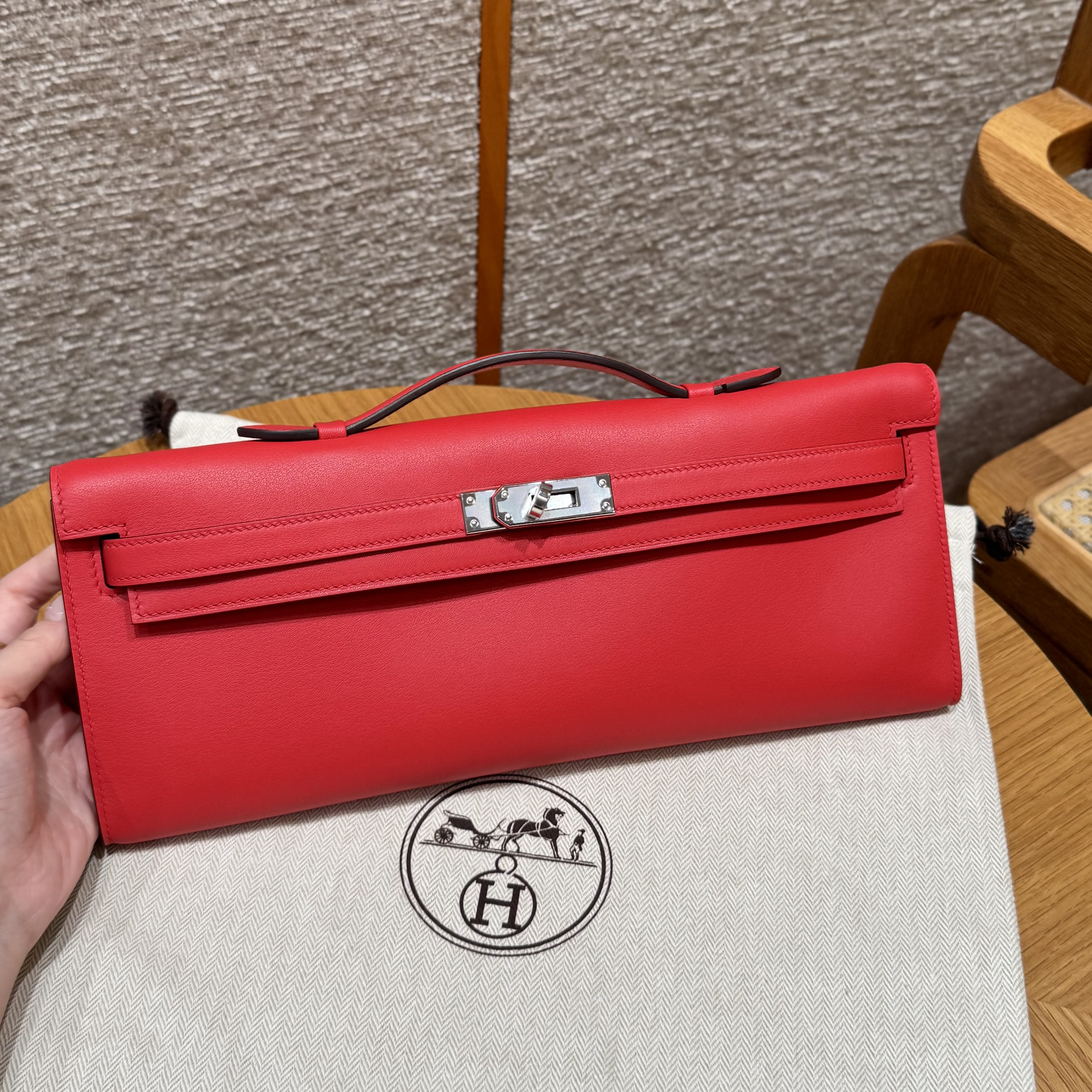 에르메스 Hermes Kelly cut 31cm Swift Q5 Rouge casaque/silver