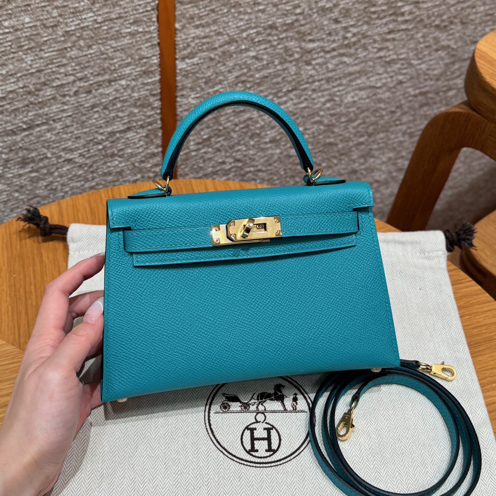 에르메스 Hermes Mini Kelly 19cm Epsom Z6 Malachite/gold