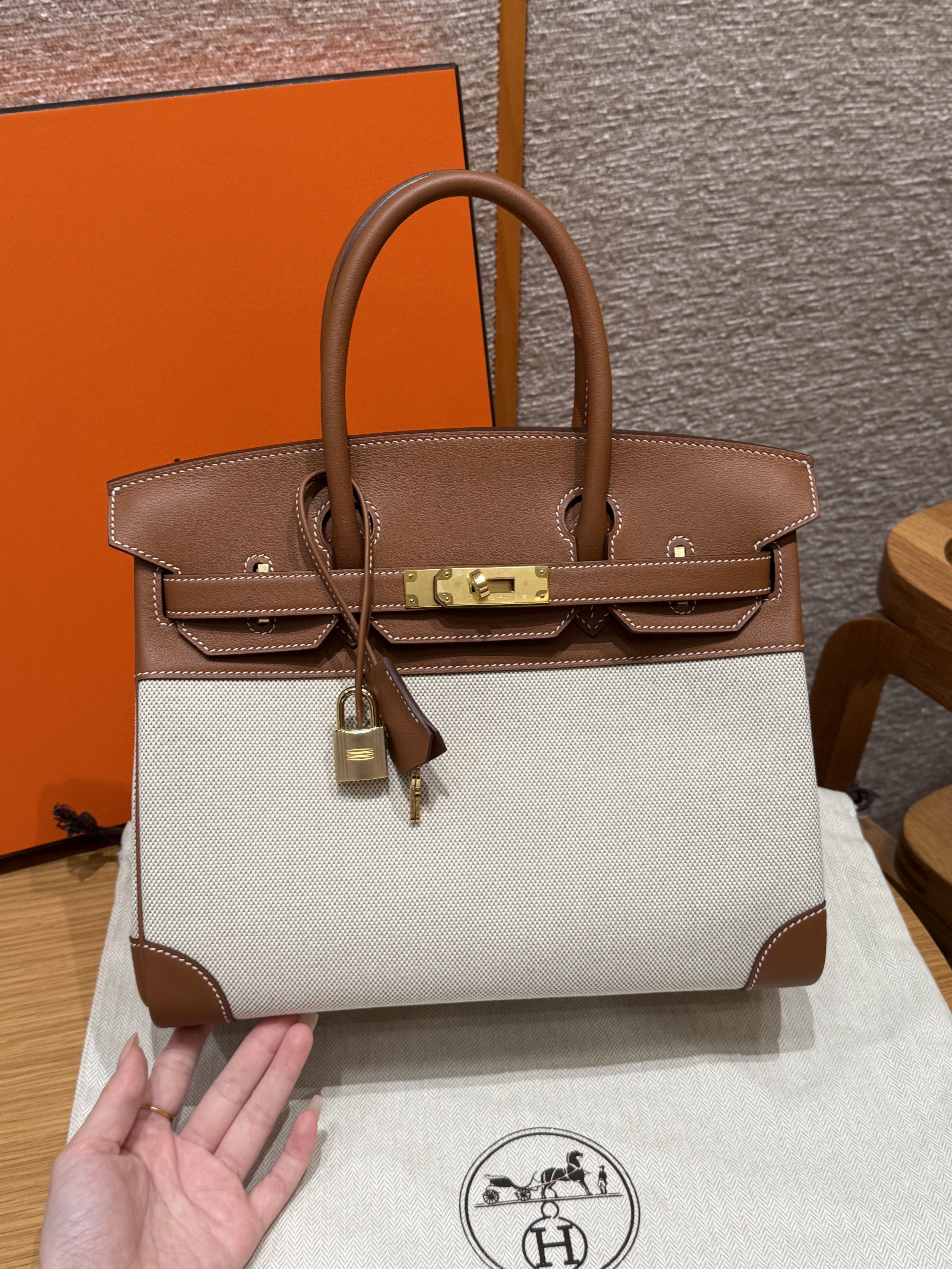 에르메스 Hermes Birkin 30cm Canvas and Swift 37 Gold/gold