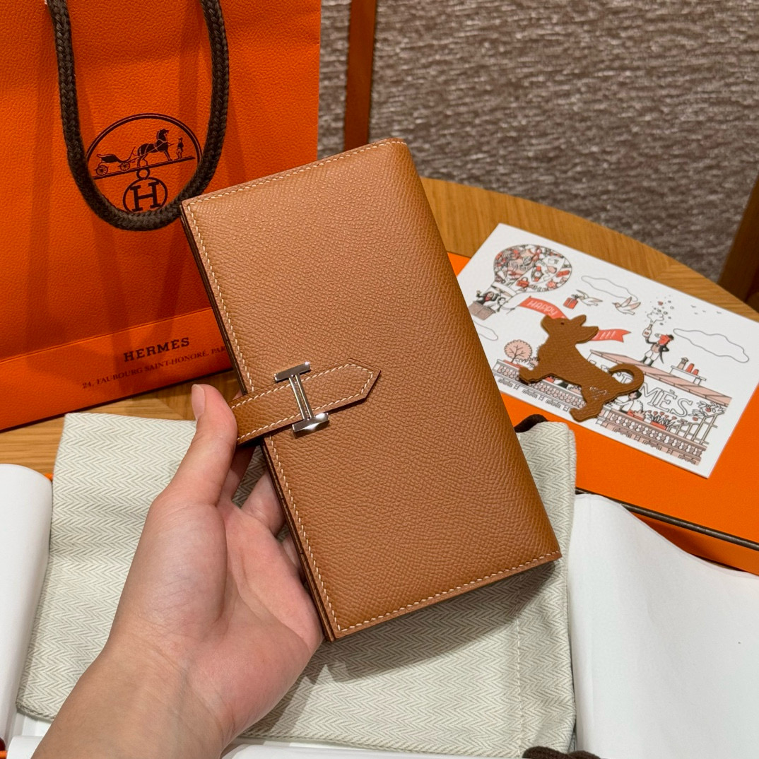 에르메스 Hermes Bearn wallet Soufflet 17.5cm Epsom 37 Gold/silver