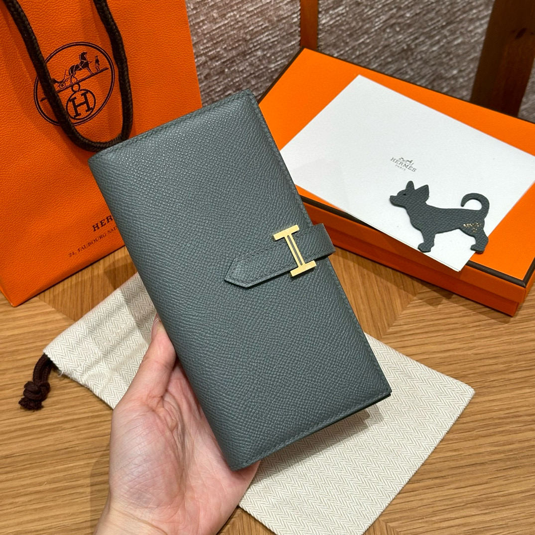 에르메스 Hermes Bearn wallet Soufflet 17.5cm Epsom 63 Vert Amanda/gold