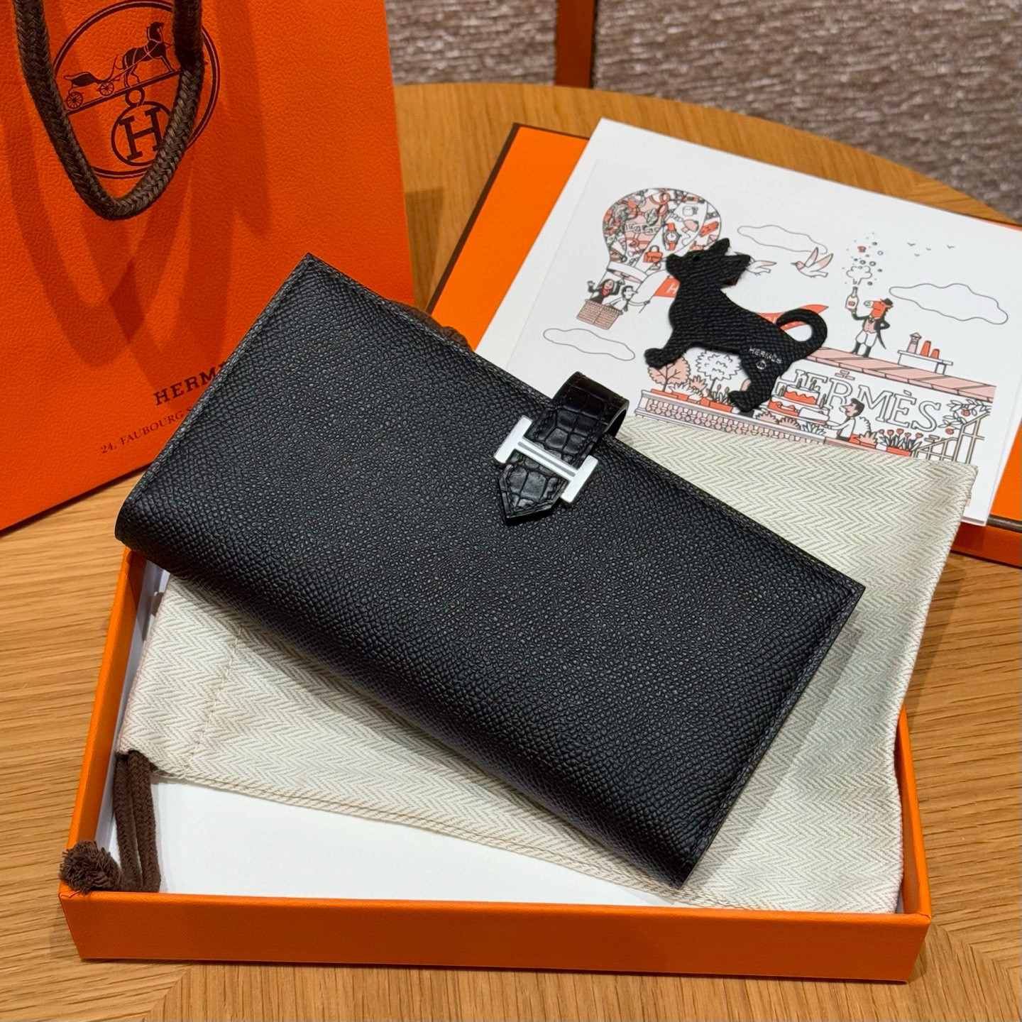 에르메스 Hermes Bearn wallet Soufflet 17.5cm Epsom 89 Noir/silver