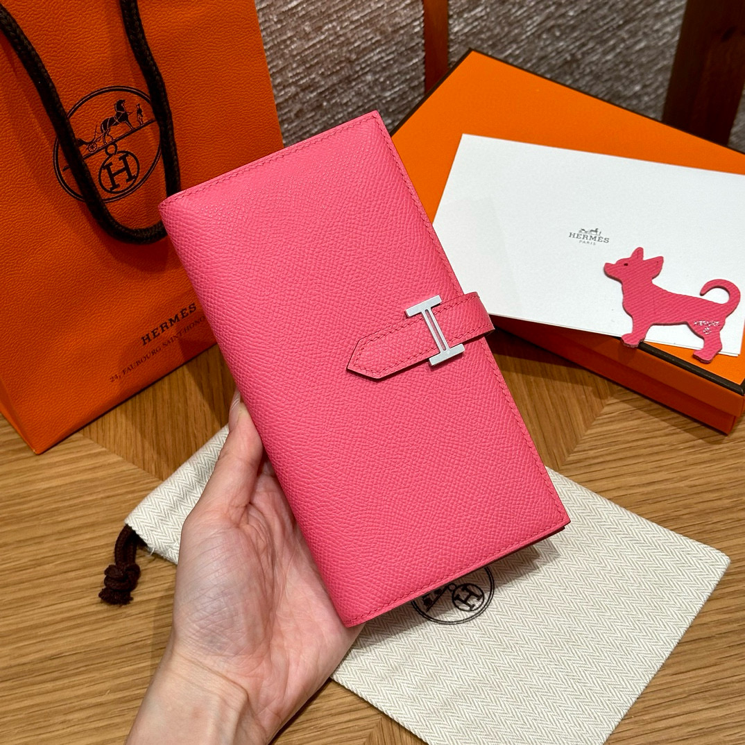 에르메스 Hermes Bearn wallet Soufflet 17.5cm Epsom U5 Rose lipstick/silver