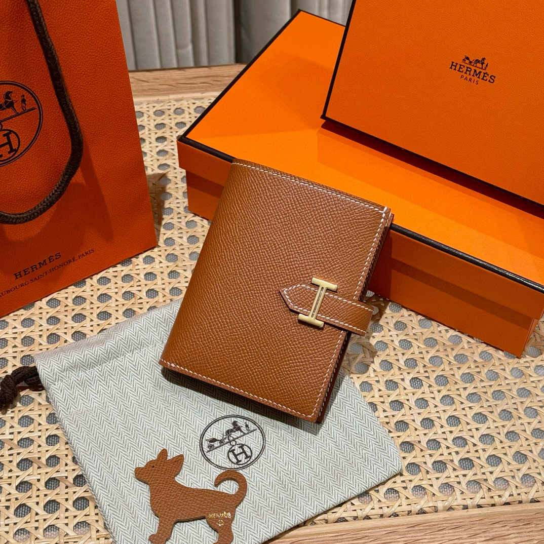 에르메스 Hermes Bearn Compact wallet 12cm Epsom 37 Gold/gold