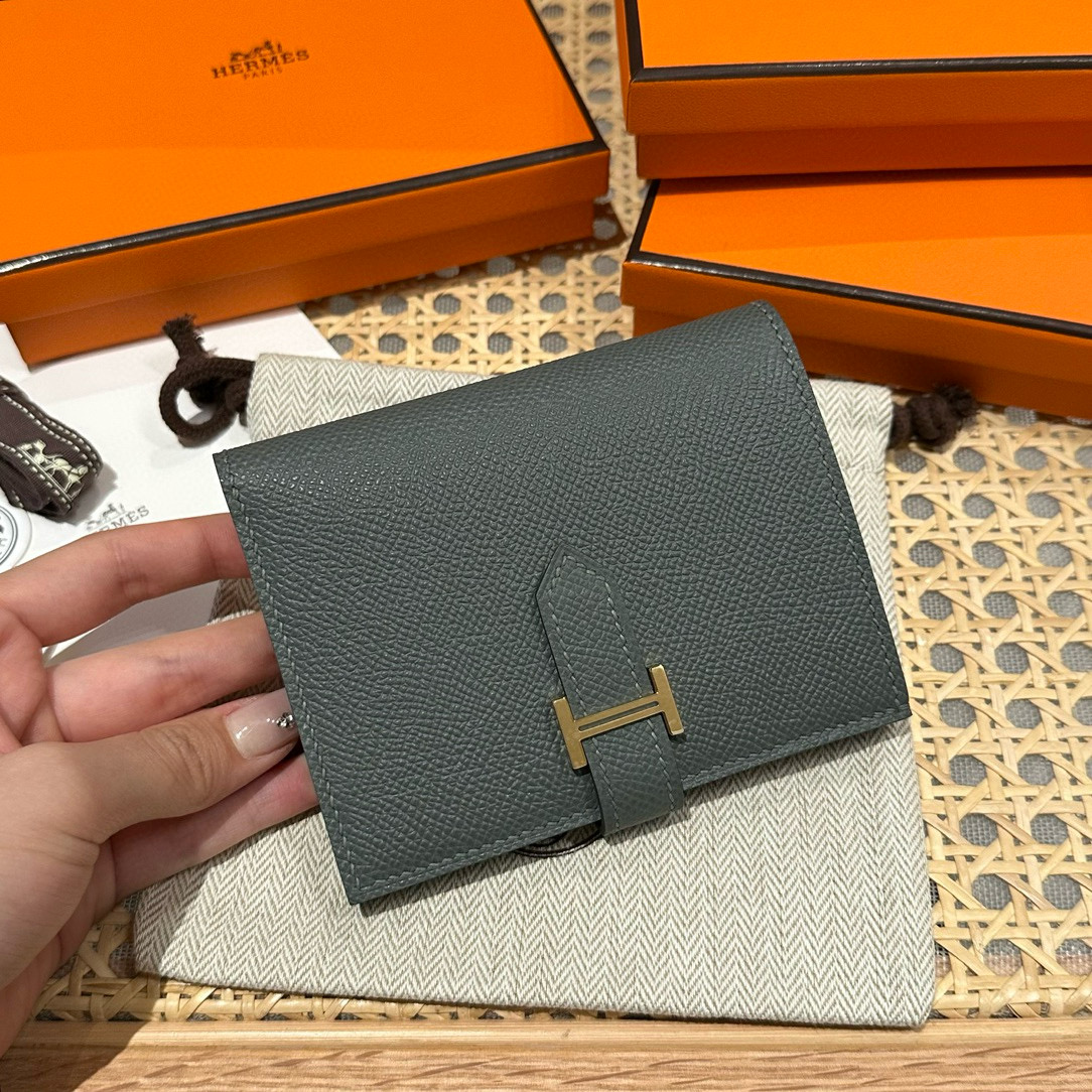에르메스 Hermes Bearn Compact wallet 12cm Epsom 63 Vert Amanda/gold