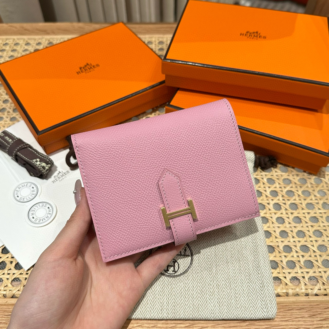 에르메스 Hermes Bearn Compact wallet 12cm Epsom X9 Mauve Sylvestre/gold