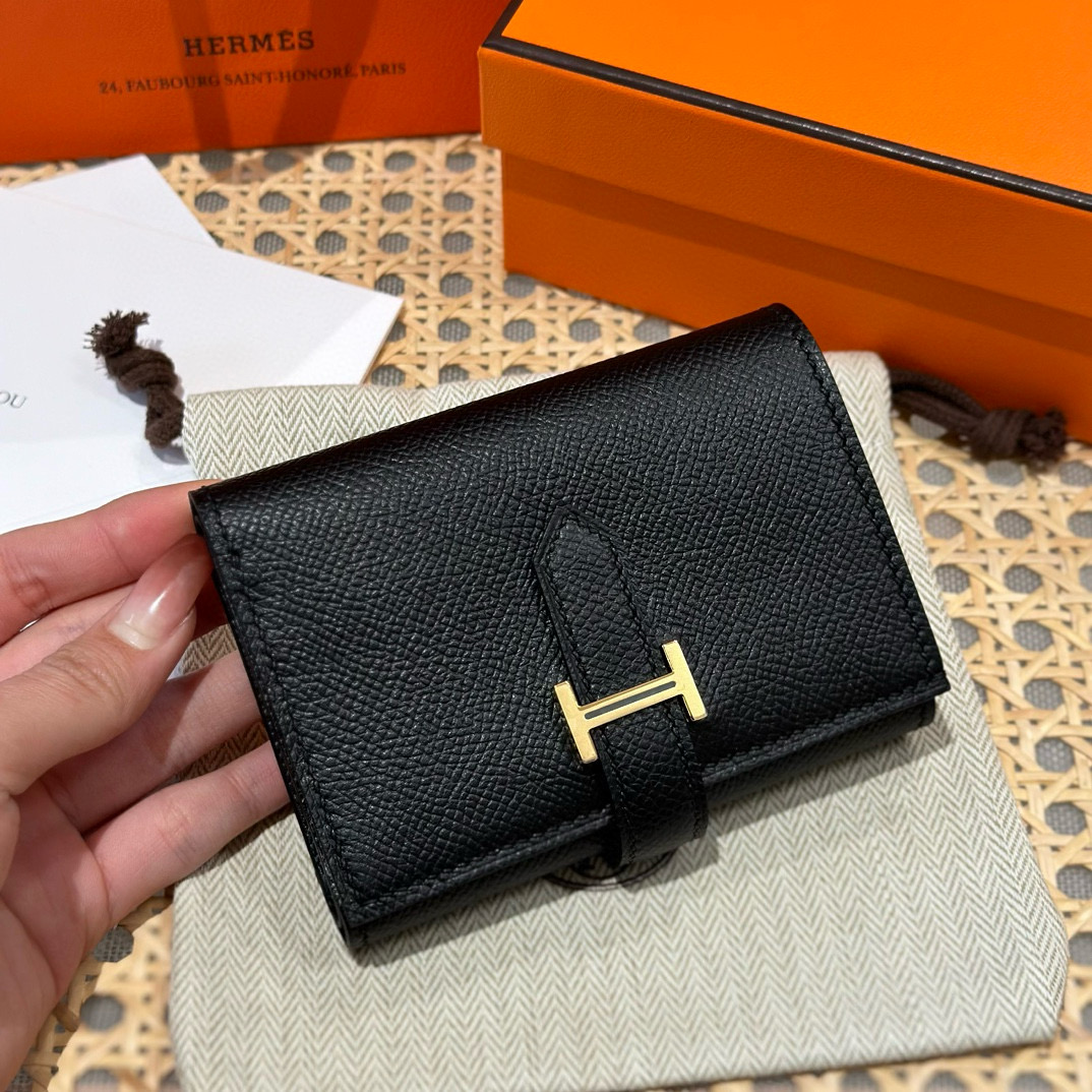 에르메스 Hermes Bearn combine wallet 11cm Epsom 89 noir/gold