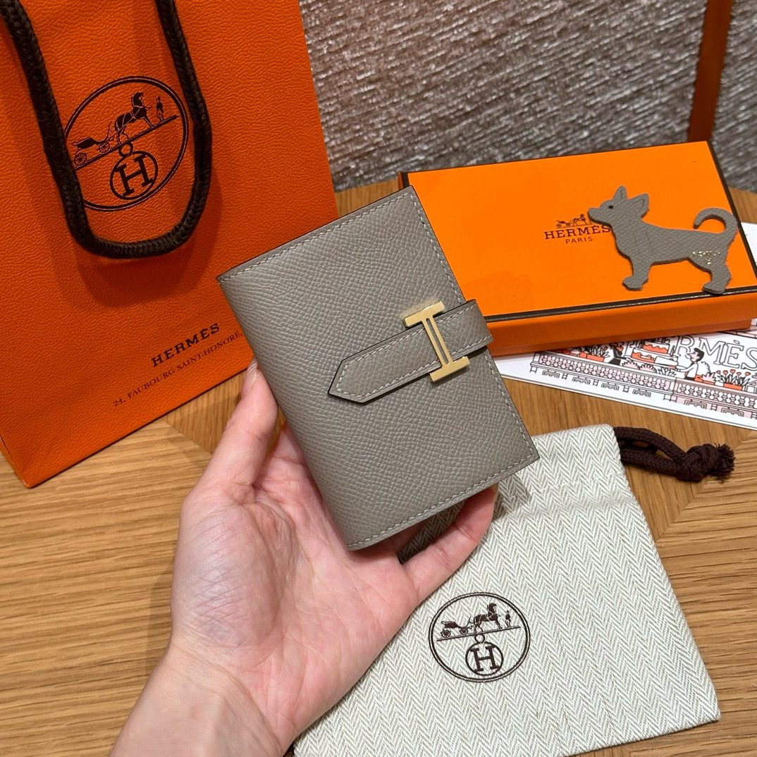 에르메스 Hermes Bearn card holder 10.3cm Epsom 87 Gris Asphalted/gold