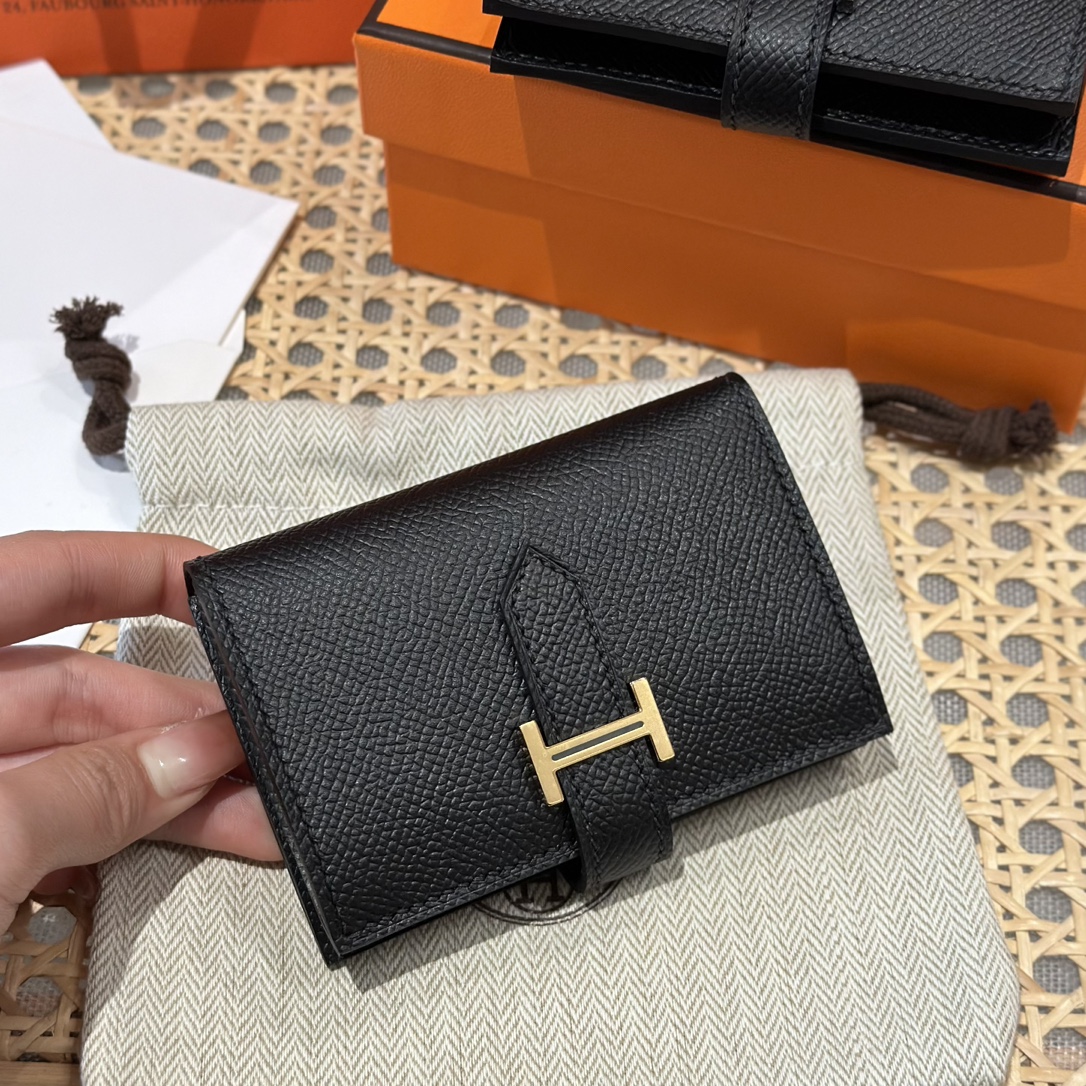에르메스 Hermes Bearn card holder 10.3cm Epsom 89 Noir/gold