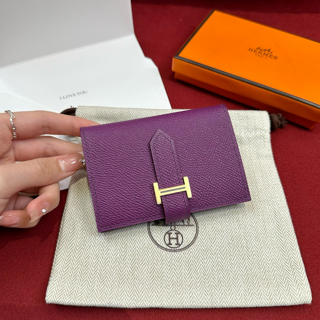 에르메스 Hermes Bearn card holder 10.3cm Epsom P9 Anemone/gold