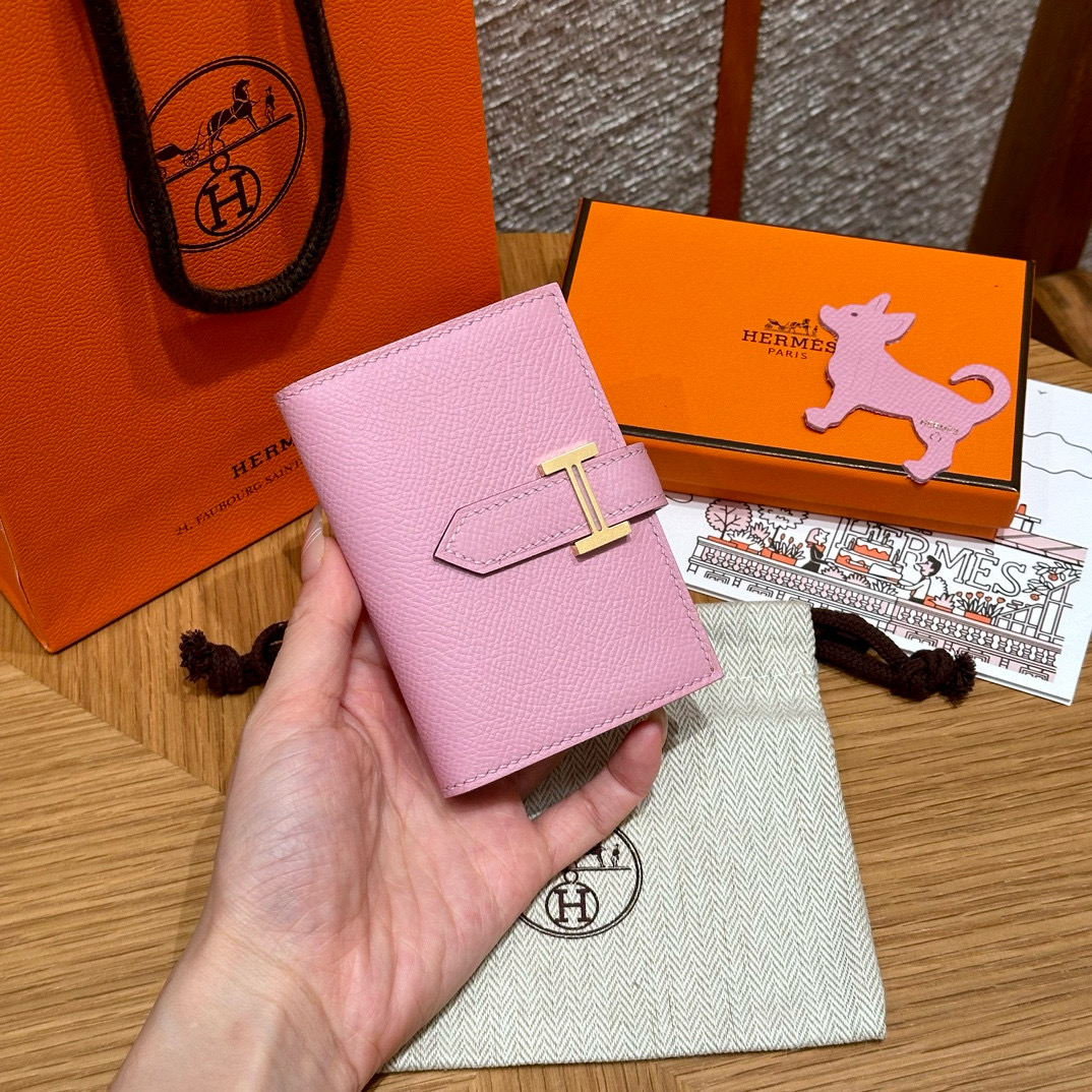 에르메스 Hermes Bearn card holder 10.3cm Epsom X9 Mauve/gold