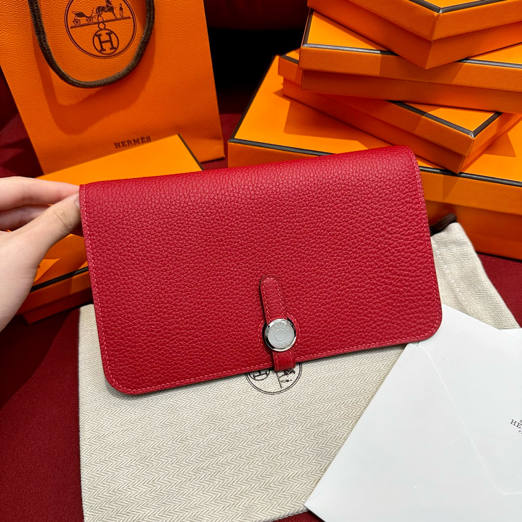 에르메스 Hermes Dogon 20cm Togo Q5 Rouge casque/silver