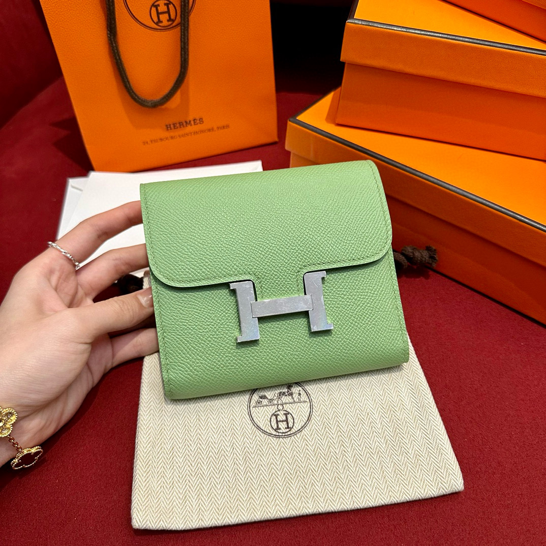 에르메스 Hermes Constance Wallet 13cm Epsom 3i Vert Criquent/silver