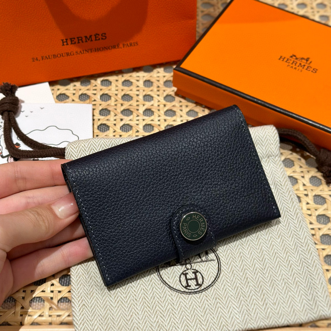 에르메스 Hermes R.M.S Card Holder 10.5cm Evercolor 2Z Blue Nuit and 1T Vert titine/silver