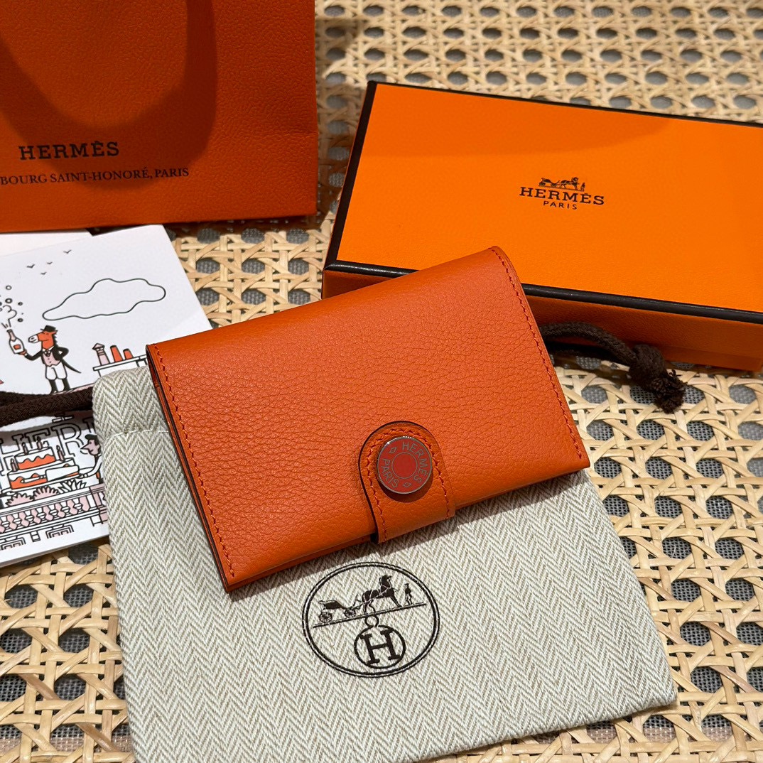에르메스 Hermes R.M.S Card Holder 10.5cm Evercolor 93 Orange and 9J Feu Orange/silver