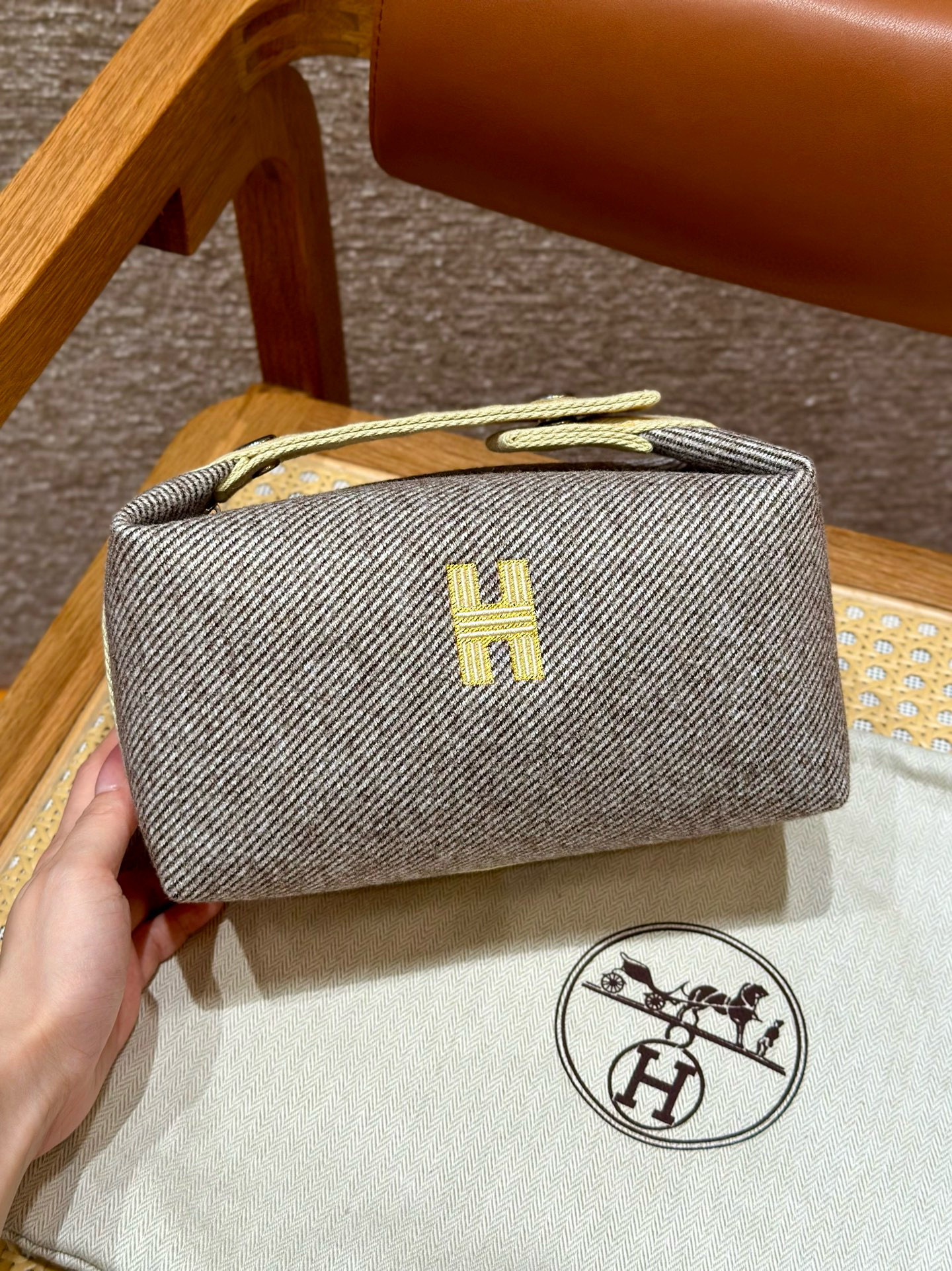 에르메스 Hermes Bride-a-Brac 21cm all- cotton Grey/silver