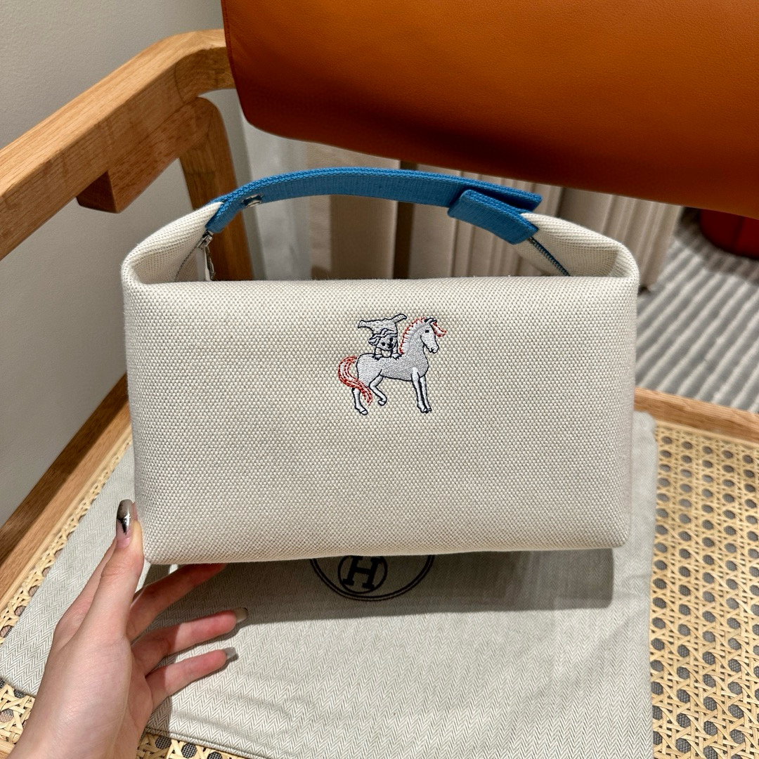에르메스 Hermes Bride-a-Brac 25cm all- cotton Blue/silver