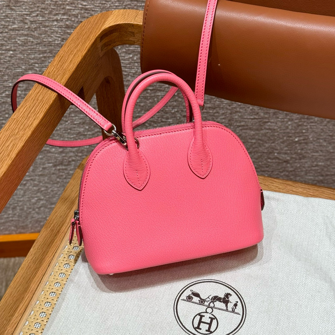 에르메스 Hermes Mini Bolide 18cm chèvre 8W Rose Azalee/silver