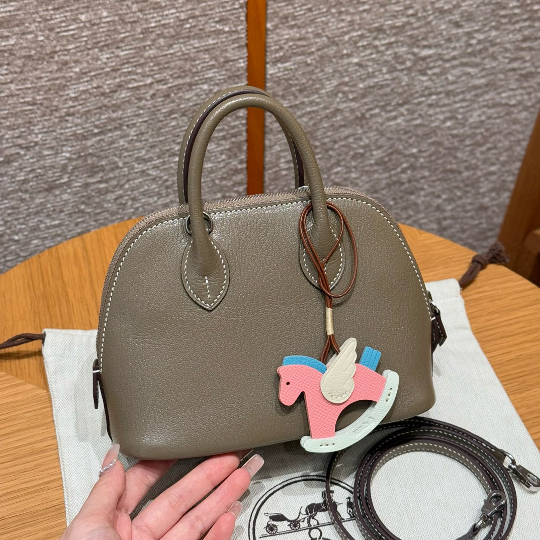 에르메스 Hermes Mini Bolide 18cm chèvre 18 Etoupe/silver