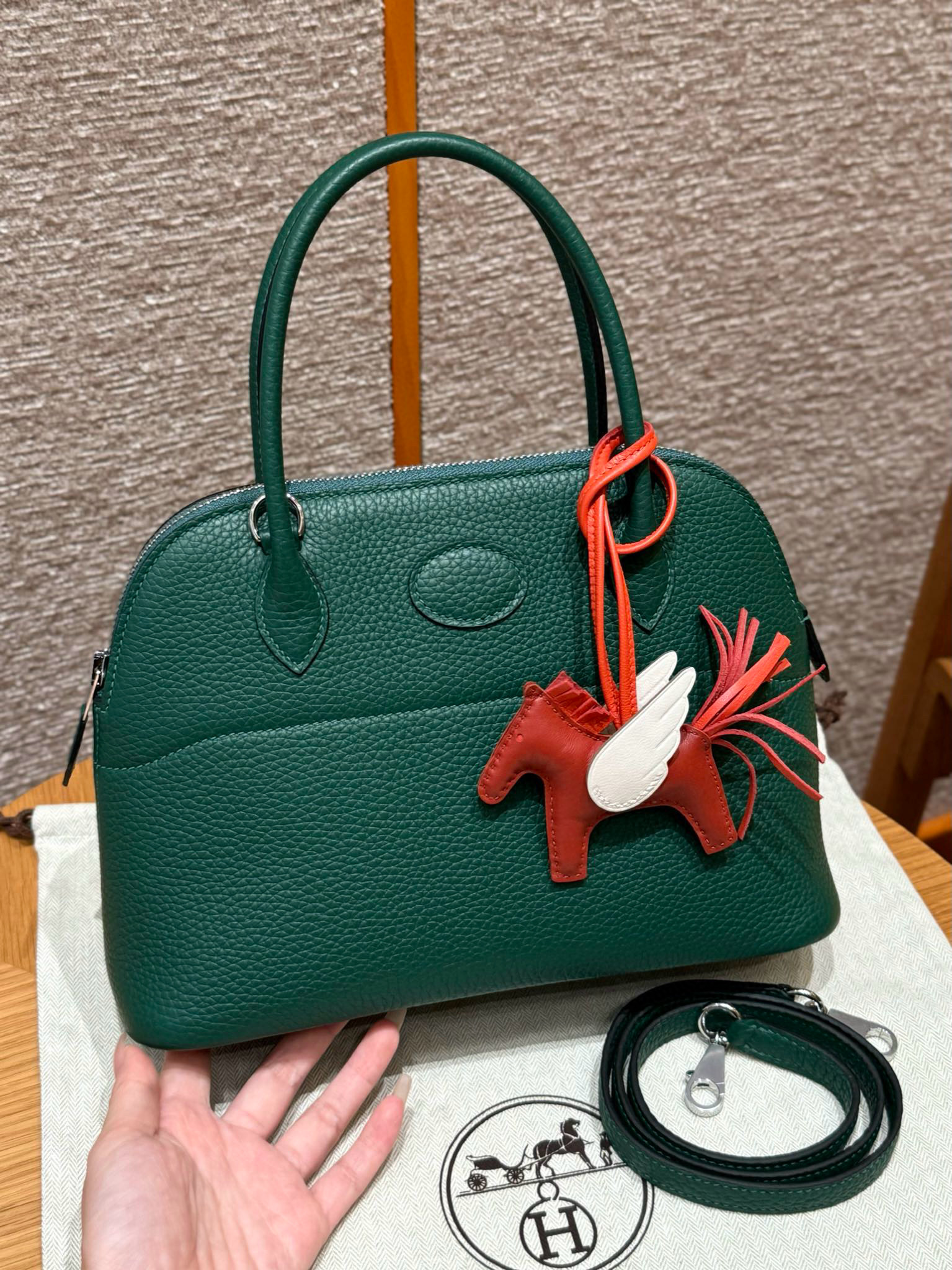 에르메스 Hermes Bolide 27cm Clemence Z6 Malachite/silver