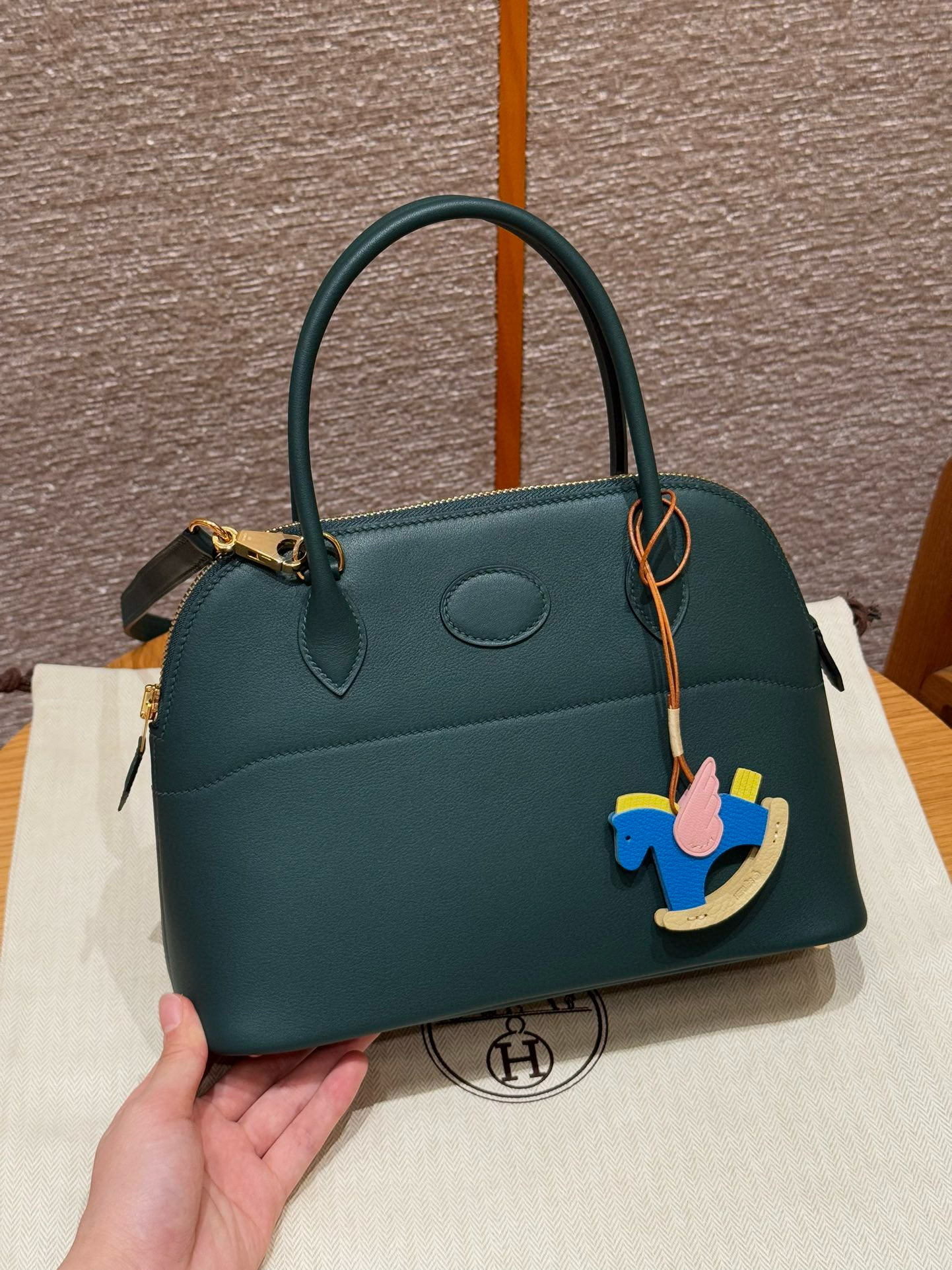 에르메스 Hermes Bolide 27cm Swift 60 Vert cypress/gold