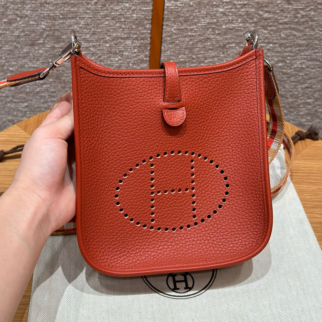 에르메스 Hermes Mini Evelyne 16cm clemence 6C Cuivre/silver